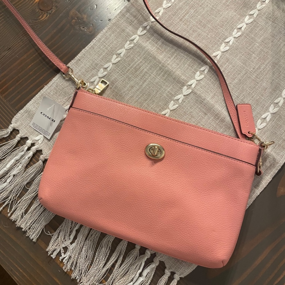 COACH Polly Pebbled Leather Crossbody Bag - Candy Pink color